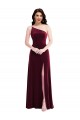 Stretch Velvet One Shoulder Sleeveless Burgundy Long Black Tie Evening Dress / Prom Dress / Bridesmaid Dress Kent