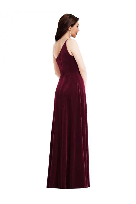 Stretch Velvet One Shoulder Sleeveless Burgundy Long Black Tie Evening Dress / Prom Dress / Bridesmaid Dress Kent