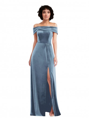 Stretch Velvet Off the Shoulder Sleeveless Long Semi Formal Evening Dress / Prom Dress / Bridesmaid Dress Kent