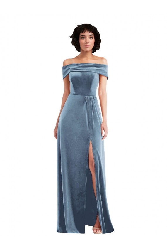 Stretch Velvet Off the Shoulder Sleeveless Long Semi Formal Evening Dress / Prom Dress / Bridesmaid Dress Kent