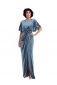 Stretch Velvet Flutter Sleeves Open Back Long Semi Formal Evening Dress / Prom Dress / Bridesmaid Dress Kent