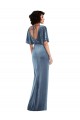 Stretch Velvet Flutter Sleeves Open Back Long Semi Formal Evening Dress / Prom Dress / Bridesmaid Dress Kent