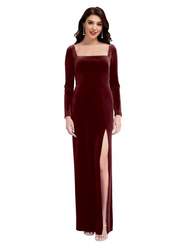 Stretch Velvet Spaghetti Straps Long Sleeves Low Back Long Prom Dress / Bridesmaid Dress Kent