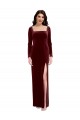 Stretch Velvet Spaghetti Straps Long Sleeves Low Back Long Prom Dress / Bridesmaid Dress Kent