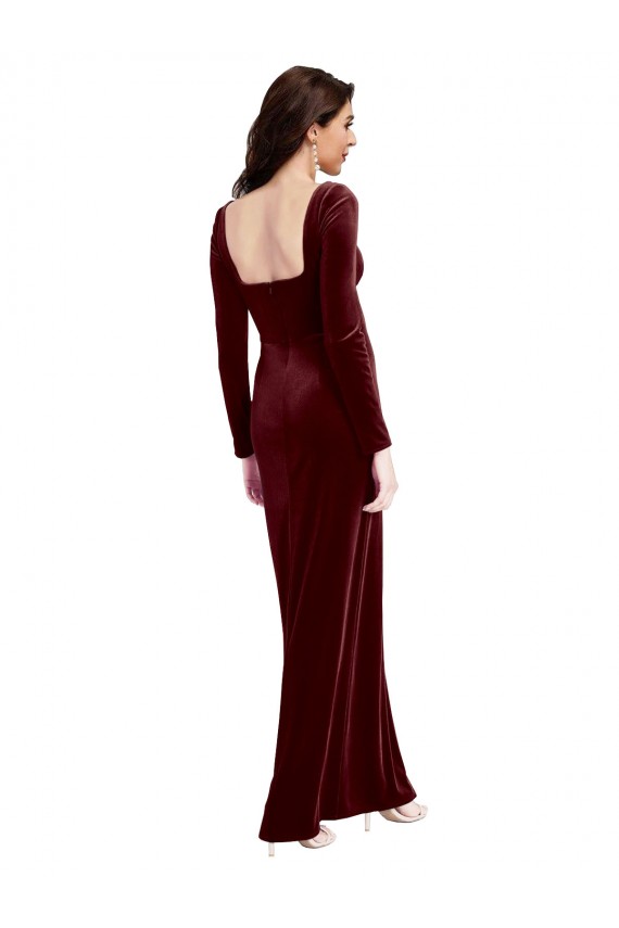 Stretch Velvet Spaghetti Straps Long Sleeves Low Back Long Prom Dress / Bridesmaid Dress Kent