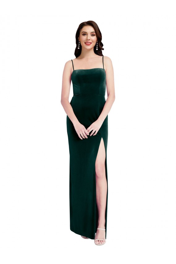 Stretch Velvet Spaghetti Straps Sleeveless Low Back Long Prom Dress / Bridesmaid Dress Kent