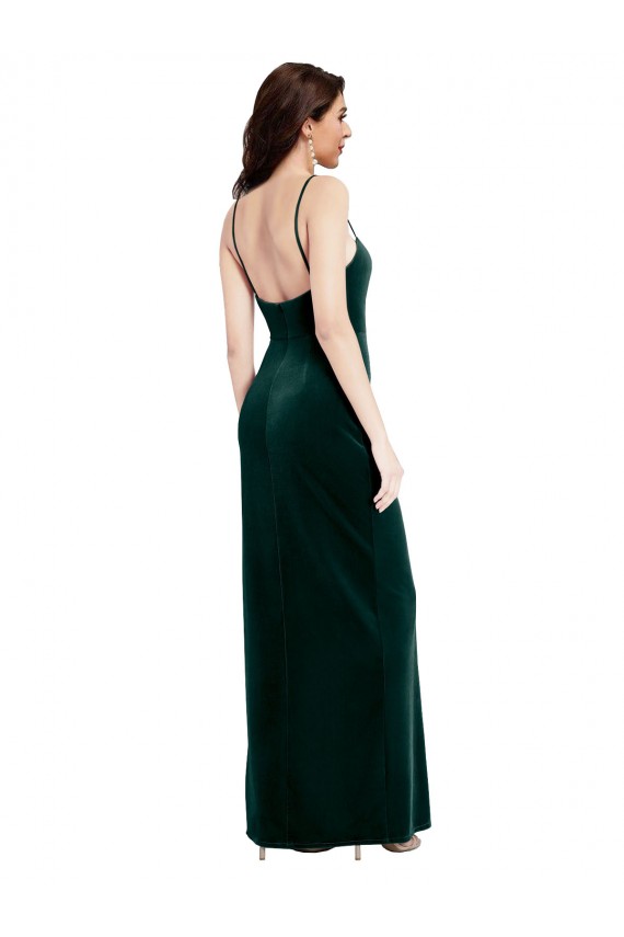 Stretch Velvet Spaghetti Straps Sleeveless Low Back Long Prom Dress / Bridesmaid Dress Kent