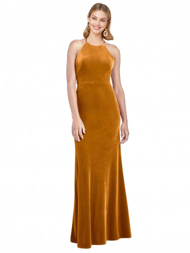Stretch Velvet Halter Neck Sleeveless Open Back Long Formal Evening Gown / Prom Dress / Bridesmaid Dress Kent
