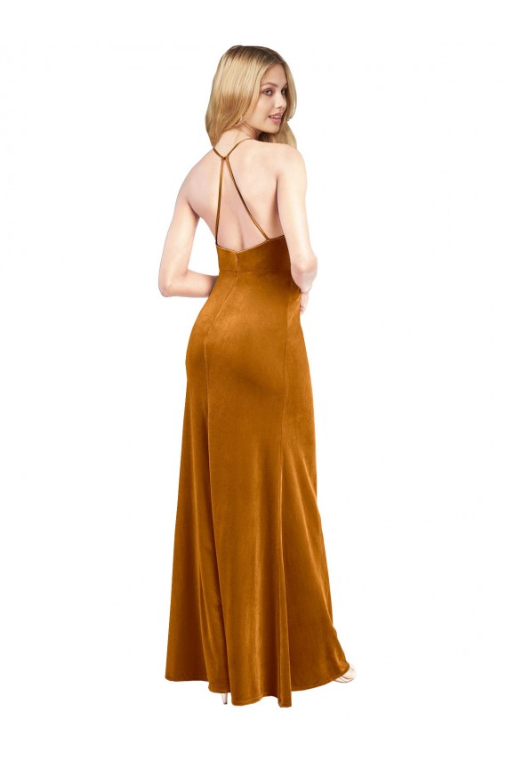 Stretch Velvet Halter Neck Sleeveless Open Back Long Formal Evening Gown / Prom Dress / Bridesmaid Dress Kent