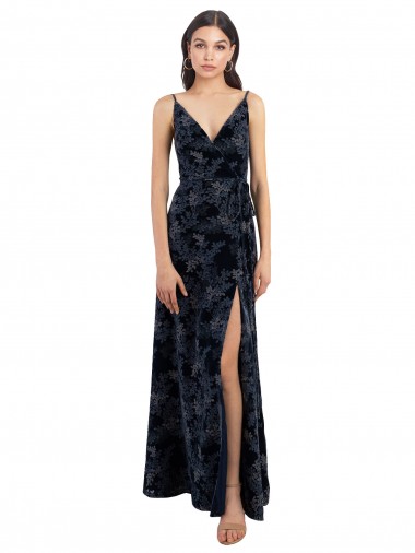 Floral Velvet & Stretch Velvet V-Neck Sleeveless V-Back Long Bridesmaid Dress Kent