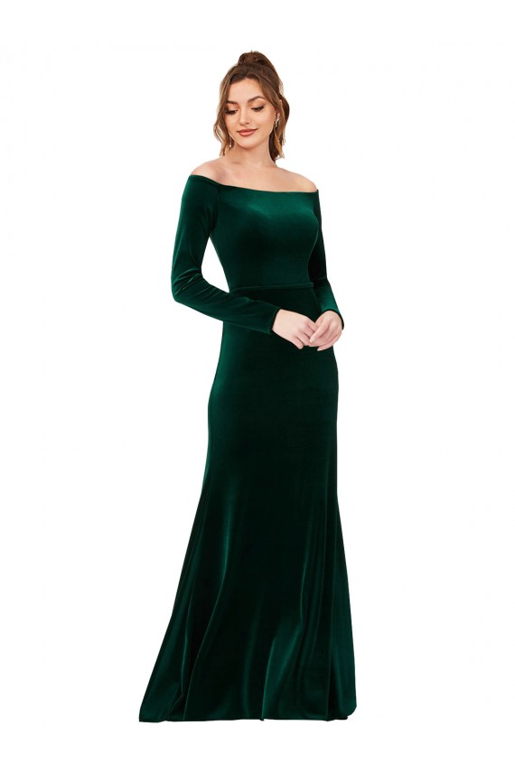 Stretch Velvet Off the Shoulder Long Sleeves Long Formal Evening Gown / Prom Dress / Bridesmaid Dress Kent