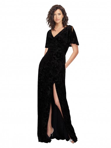 Floral Velvet & Stretch Velvet V-Neck Short Split Sleeves V-Back Long Bridesmaid Dress Kent