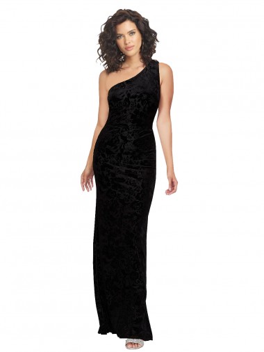 Floral Velvet & Stretch Velvet One Shoulder Sleeveless Long Bridesmaid Dresses Kent