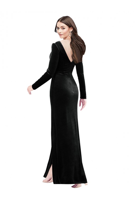 Stretch Velvet V-Neck Long Sleeves V-Back Long Formal Evening Gown / Prom Dress / Bridesmaid Dress Kent