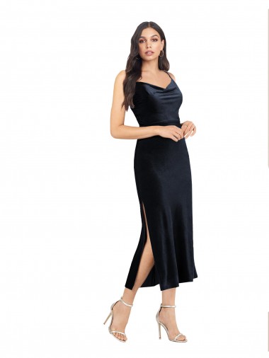 Stretch Velvet Cowl Neck Sleeveless Low Back Midi Length Formal Evening Gown / Prom Dress / Bridesmaid Dress Kent