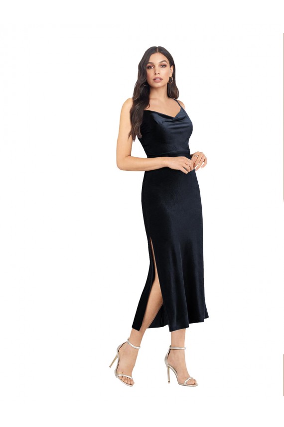 Stretch Velvet Cowl Neck Sleeveless Low Back Midi Length Formal Evening Gown / Prom Dress / Bridesmaid Dress Kent