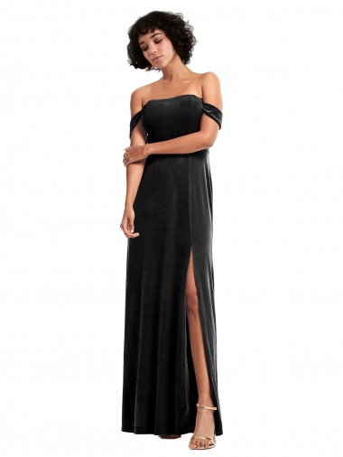 Stretch Velvet Off the Shoulder Sleeveless Black Long Formal Evening Gown / Prom Dress / Bridesmaid Dress Kent