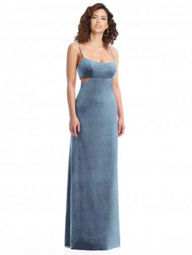 Stretch Velvet Square Neck Sleeveless Low Back Long Formal Evening Gown / Prom Dress / Bridesmaid Dress Kent