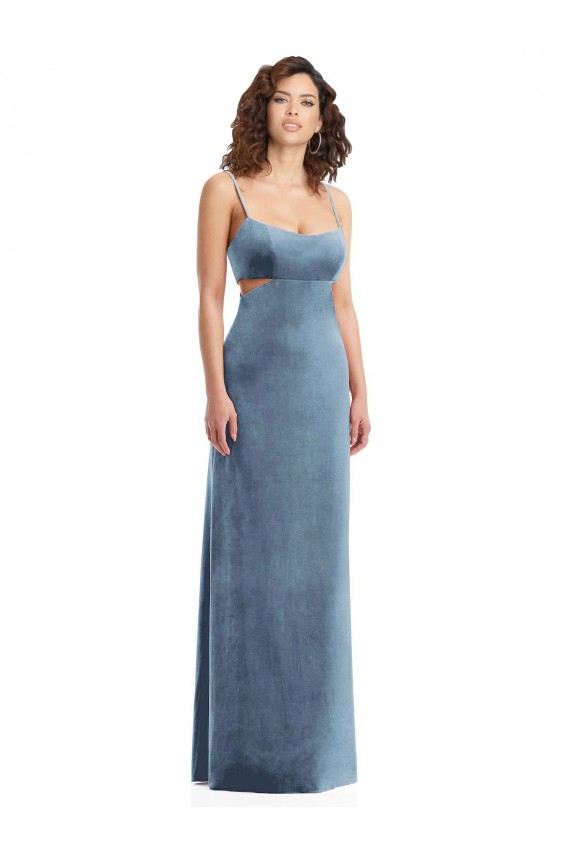 Stretch Velvet Square Neck Sleeveless Low Back Long Formal Evening Gown / Prom Dress / Bridesmaid Dress Kent