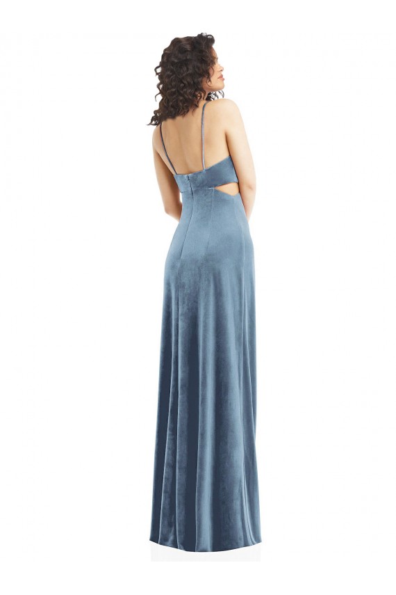 Stretch Velvet Square Neck Sleeveless Low Back Long Formal Evening Gown / Prom Dress / Bridesmaid Dress Kent