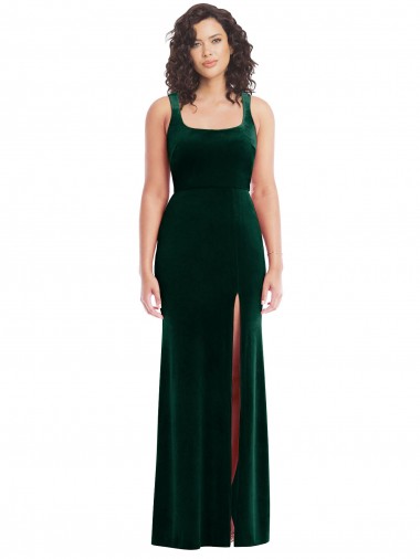 Stretch Velvet Square Neck Sleeveless Long Semi Formal Evening Dress / Prom Dress / Bridesmaid Dress Kent