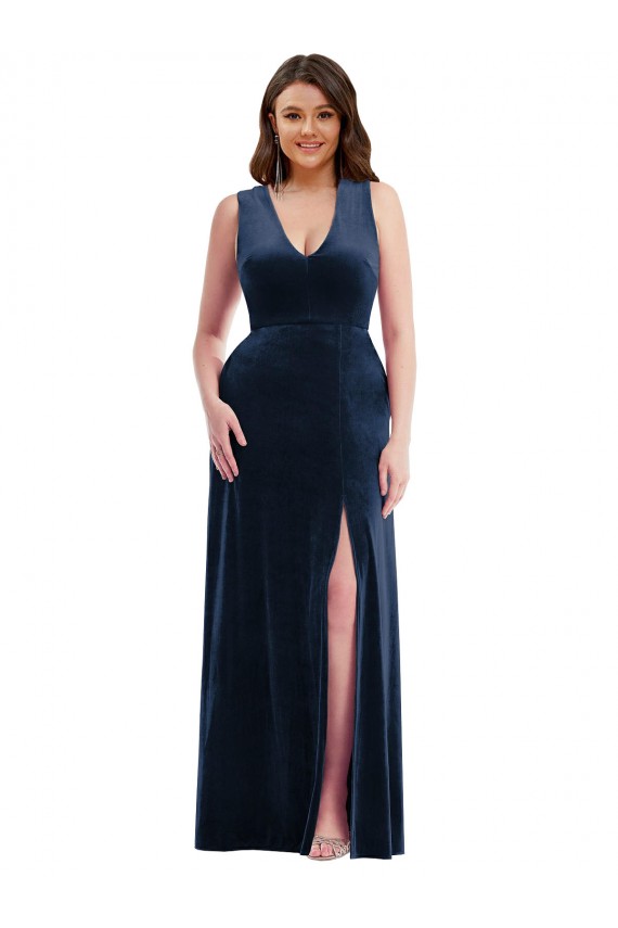 Stretch Velvet V-Neck Sleeveless Long Formal Plus Size Evening Gown / Prom Dress / Bridesmaid Dress Kent