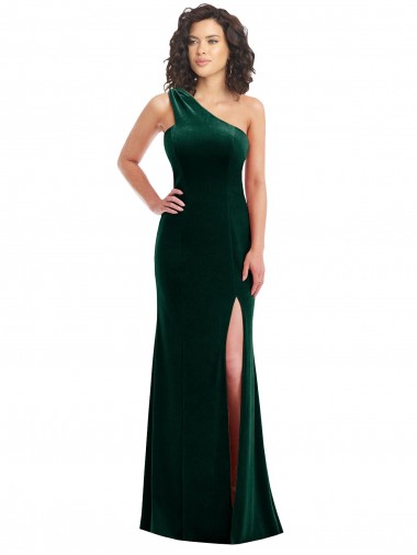 Stretch Velvet One Shoulder Sleeveless Long Black Tie Prom Dress / Bridesmaid Dress Kent