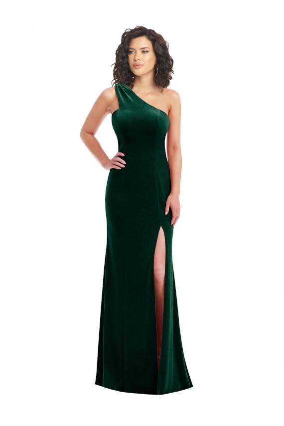Stretch Velvet One Shoulder Sleeveless Long Black Tie Prom Dress / Bridesmaid Dress Kent