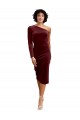 Stretch Velvet One Shoulder Long Sleeves Midi Length Black Tie Prom Dress / Bridesmaid Dress Kent