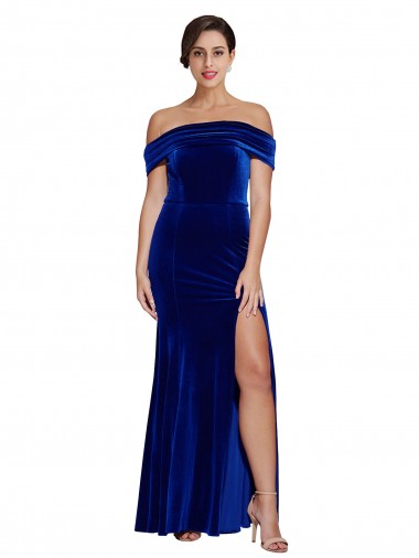 Stretch Velvet Off the Shoulder Sleeveless Royal Blue Long Formal Evening Gown / Prom Dress / Bridesmaid Dress Kent