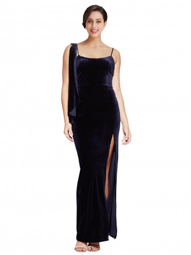 Stretch Velvet Spaghetti Straps Sleeveless Low Back Long Formal Evening Gown / Prom Dress / Bridesmaid Dress Kent