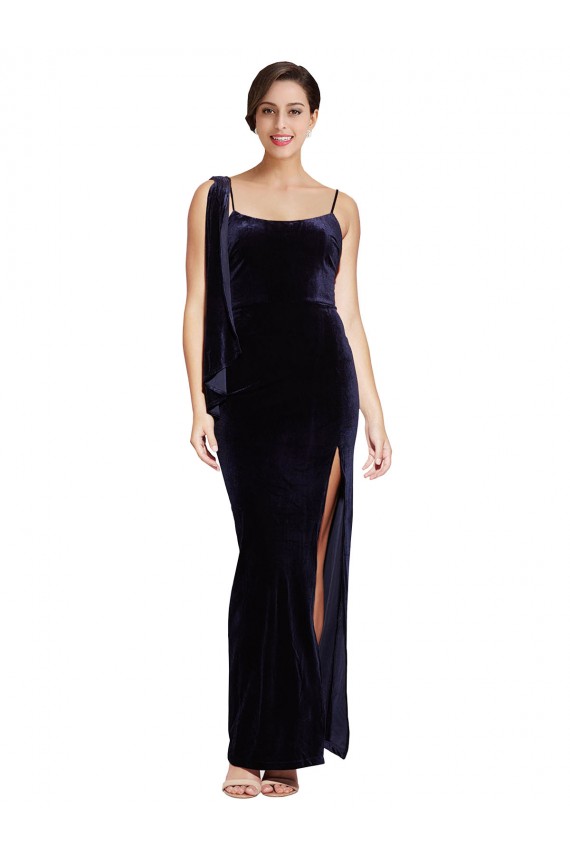 Stretch Velvet Spaghetti Straps Sleeveless Low Back Long Formal Evening Gown / Prom Dress / Bridesmaid Dress Kent