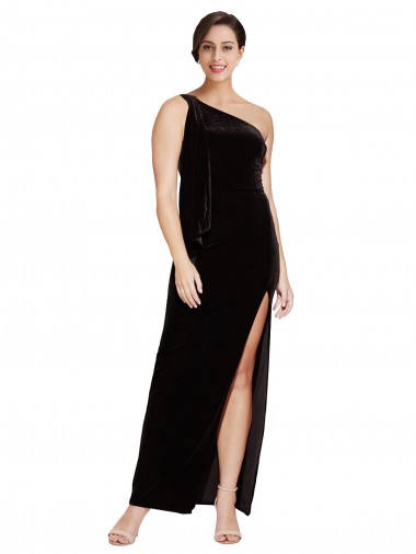 Stretch Velvet One Shoulder Sleeveless Black Long Formal Evening Gown / Prom Dress / Bridesmaid Dress Kent