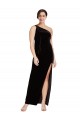 Stretch Velvet One Shoulder Sleeveless Black Long Formal Evening Gown / Prom Dress / Bridesmaid Dress Kent