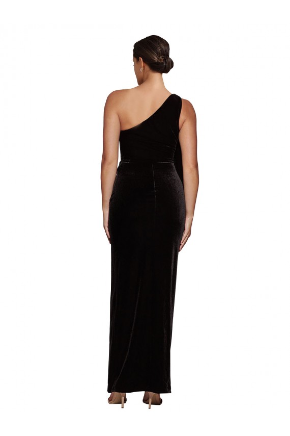 Stretch Velvet One Shoulder Sleeveless Black Long Formal Evening Gown / Prom Dress / Bridesmaid Dress Kent