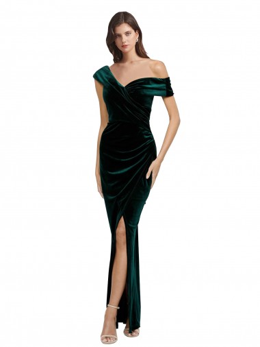 Stretch Velvet Off the Shoulder Sleeveless Long High Low Evening Gown / Prom Dress / Bridesmaid Dress Kent
