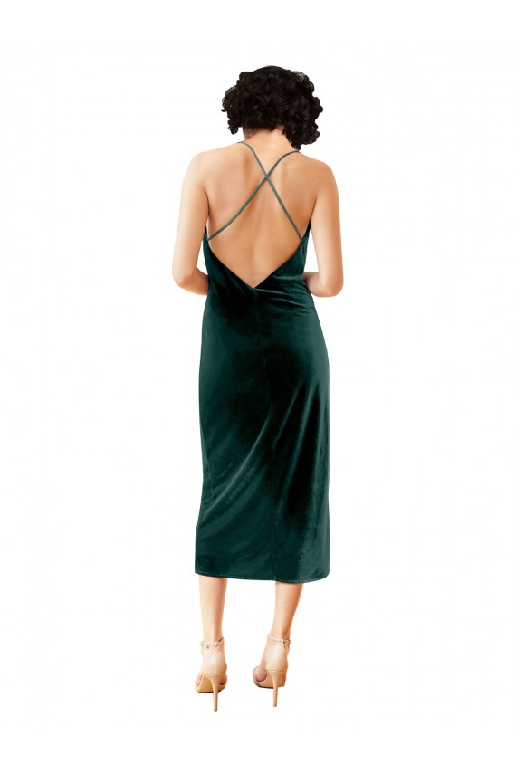 Stretch Velvet Spaghetti Straps Sleeveless Open Back Midi Length Formal Dress / Bridesmaid Dress Kent