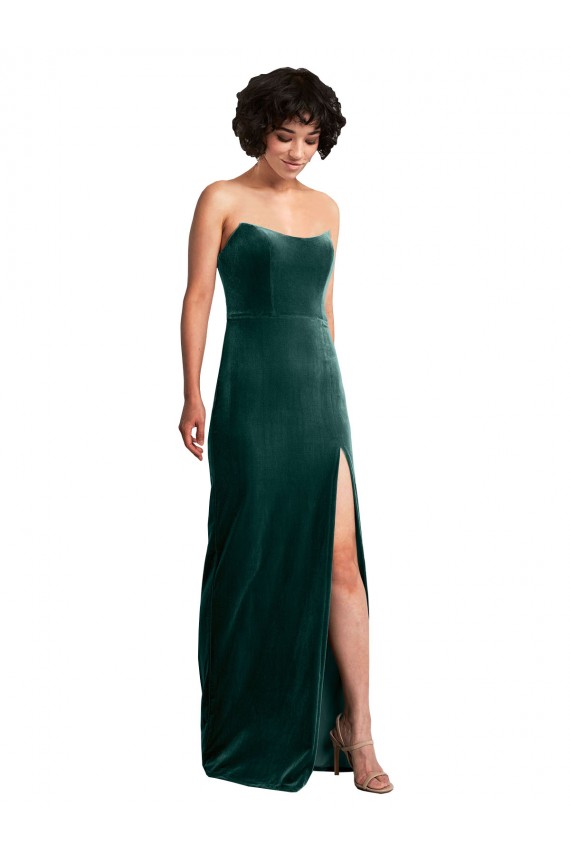 Stretch Velvet Strapless Sleeveless Low Back Long Black Tie Evening Gown / Prom Dress / Bridesmaid Dress Kent