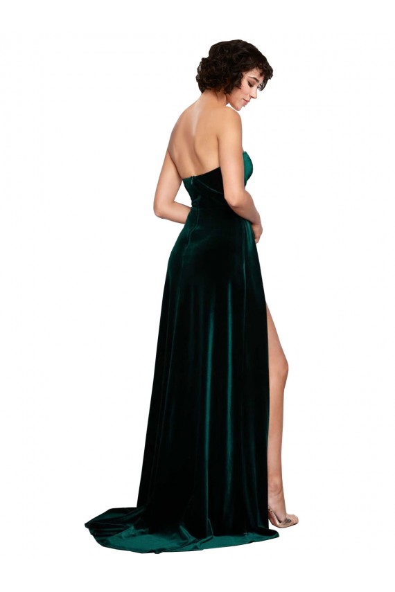 Stretch Velvet Sweetheart Sleeveless Low Back Sweep Train Semi Formal Evening Dress / Prom Dress / Bridesmaid Dress Kent