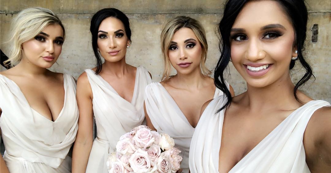 Full Length Luxe Chiffon Long Champagne bridesmaid dresses Kent with Sexy High Slit and Front Ruffles